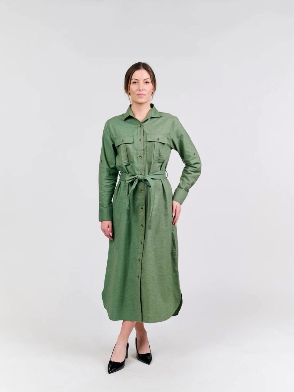 KLOTH Green Button-Front Shirt Dress with Tie Waist size small nwot